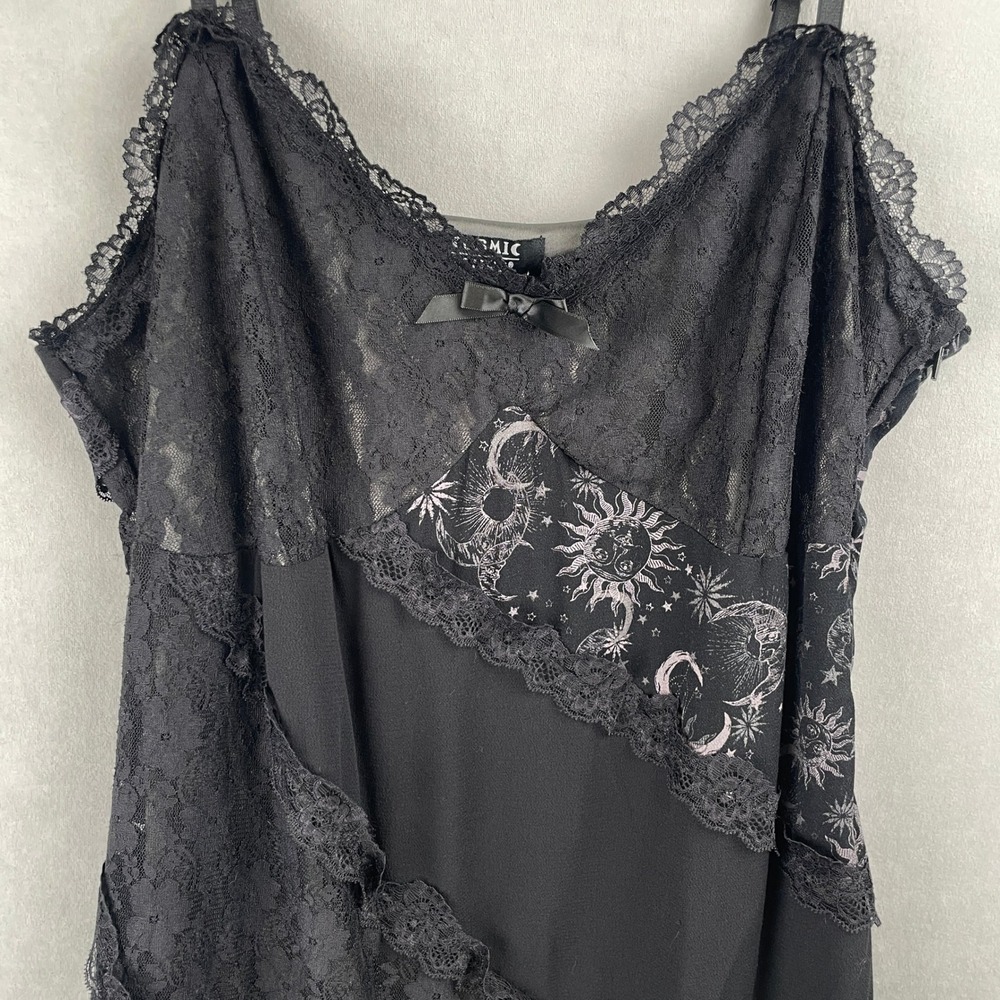 Cosmic Aura Hot Topic Black Celestial Lace Slip Dress Witchy Whimsigoth Moon L - Picture 2 of 8